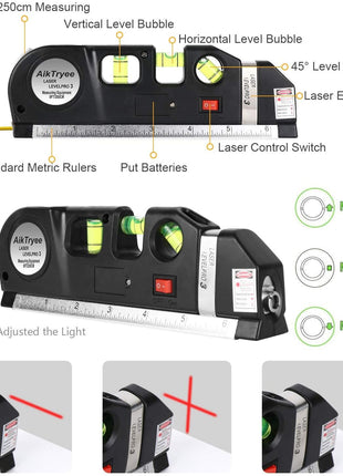 Laser Level Line Tool, Multipurpose Laser Level Kit Standard Cross Line Laser leveler Beam Tool with Metric Rulers 8ft/2.5M for Picture Hanging cabinets Tile Walls by AikTryee.