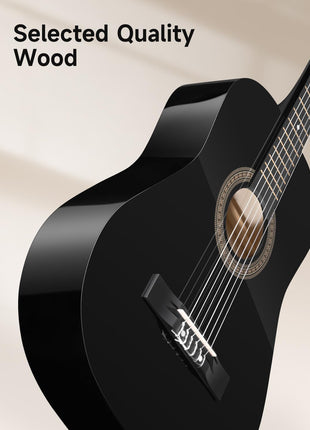 Moukey 38" Acoustic Guitar for Beginners Kids Youth Adult Dreadnought Guitarra Acustica Kit with Chord Poster, Gig Bag, Tuner, Picks, Nylon Strings, Capo, Strap - Black