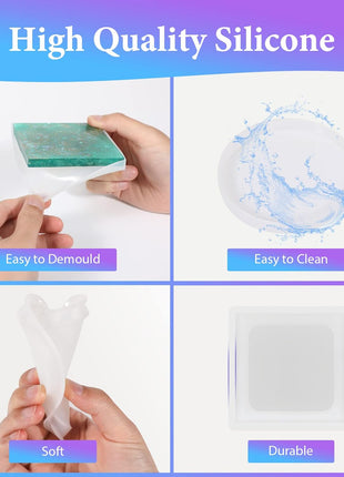 KISREL Resin Molds Kit 12PCS, Epoxy Resin Silicone Molds, Resin Mold Including Cube, Pen Container, Pyramid, Tray, Love, Round, Square, Ball, Flowerpot, Cuboid, Crystal