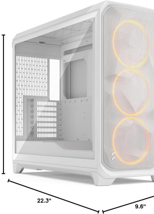 Fractal Design Meshify 3 XL White Tempered Glass Clear Tint - High Airflow PC Gaming Case - Mesh Front Panel - Three ARGB Momentum 14 Gen 2 Fans Included - Spacious Interior - GPU up to 512mm