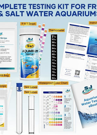 11 in 1 - Aquarium Test Strips | 950 Tests - 150 Strips | Fish Tank Aquariums Water Test Kit & ebook | Aquarium Thermometer | Fish Tank Water Testing Kit Includes 50 Ammonia Strips | Versatile Usage
