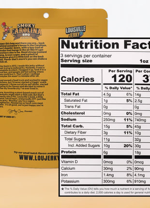 Louisville Jerky Co. Sweet & Smoky Carolina Mustard BBQ Vegan Jerky, Plant Based Protein Snack (3 Ounce, 1-Pack) – Smoky Southern BBQ Flavor, Gluten-Free, Vegetarian