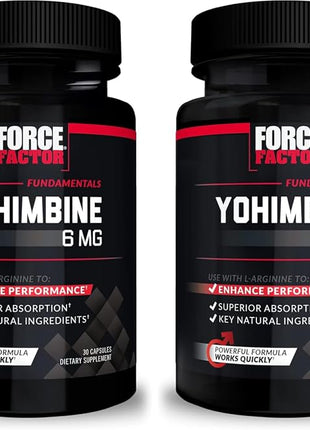 Force Factor Yohimbine Supplement for Men, Yohimbe Bark Extract with Superior Absorption to Enhance Performance, 6mg Yohimbine Bark Pills with Key Natural Ingredients, 30 Count (Pack of 4)