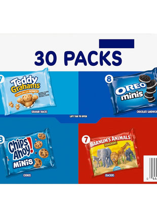 Nabisco Team Favorites Variety Pack, OREO Mini, CHIPS AHOY! Mini, Teddy Grahams Honey & Barnum's Animal Crackers, 30 Snack Packs
