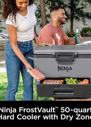Ninja FB151GY FrostVault 50qt Hard Cooler with Dry Zone, Integrated Fridge-Temp Dry Storage Drawer, Premium Heavy-Duty Insulated Cooler, Keeps Ice for Days, Slate Gray