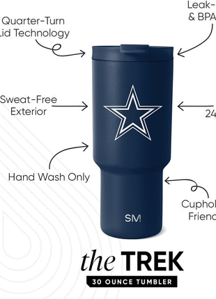 Simple Modern Officially Licensed NFL 30oz Tumbler with Flip Lid and Straws | Football Insulated Stainless Steel Cup | Gifts for Men Women | Trek Collection