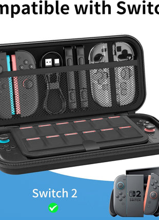 HEYSTOP Carrying Case for Nintendo Switch 2, Water-Resistant Hard Shell Travel Pouch with 12 Game Slots, Slim Storage Bag for Backpacking & Road Trip, Secure Straps & Dual Zippers, Black