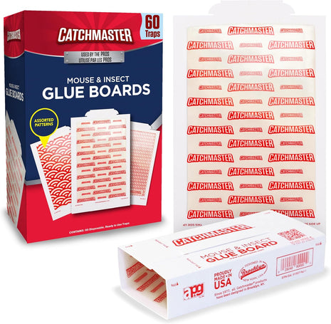 Catchmaster Extra Sticky Insect & Mouse Traps 60-Count, 5.3 inchx8 inch Glue Boards for Mice & Insects, Ultra Sticky Rat & MouseTraps Indoor for Home Use in Garages, Basements & Attics, Pest Control for Home