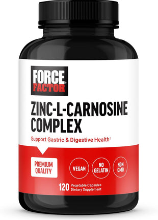 Force Factor Zinc L-Carnosine Capsules | Support Gastric & Digestive Health, Digestion & Bloating Supplement, Vegan, Non-GMO, No Gelatin, 120 Capsules