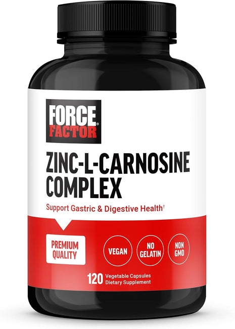 Force Factor Zinc L-Carnosine Capsules | Support Gastric & Digestive Health, Digestion & Bloating Supplement, Vegan, Non-GMO, No Gelatin, 120 Capsules