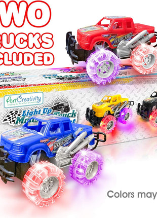 Light-Up Monster Truck Toys (2-Pack) ??Push-&-Go Cars with Glowing Wheels ??Birthday Gift for Toddlers, Boys & Girls Ages 3+ ??Durable Friction-Powered Trucks ??Batteries Included