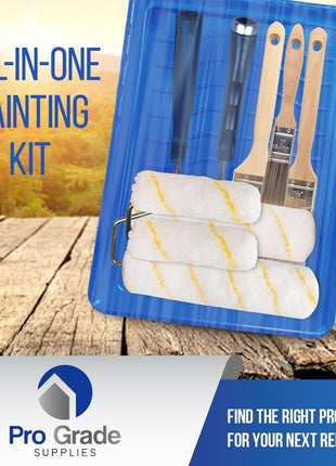 Pro Grade Paint Roller Kit, Paint Brushes, 4" & 9" Roller Covers for Walls | 10-piece set includes 2 frames & tray | Interior & exterior | Ceilings & trim | Smooth to semi-rough surfaces