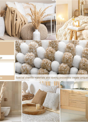 Bathroom Rugs and Mats Sets, 2 Piece Thick Absorbent Chenille Bath Mat Rug Set Non Slip, Soft Shaggy Bath Floor Mats for Bathroom, Machine Washable (20" x 47" Plus 16" x 24", Beige)