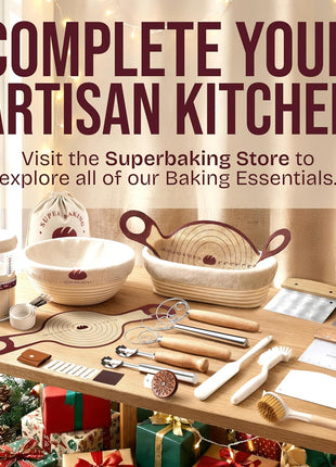 Superbaking Round 9 Inch Banneton Bread Proofing Basket | Sourdough Baking Supplies, Sourdough Starter Kit, Bread Making Tools, Gift Set
