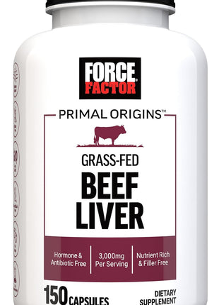 Force Factor Primal Origins Beef Liver Capsules | Grass Fed Beef Organ Supplement, Pasture-Raised, Hormone & Antibiotic Free, Non-GMO, 150 Capsules