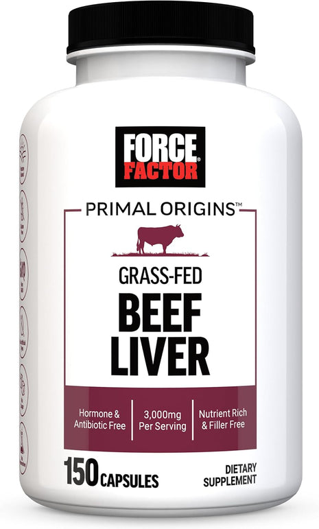 Force Factor Primal Origins Beef Liver Capsules | Grass Fed Beef Organ Supplement, Pasture-Raised, Hormone & Antibiotic Free, Non-GMO, 150 Capsules