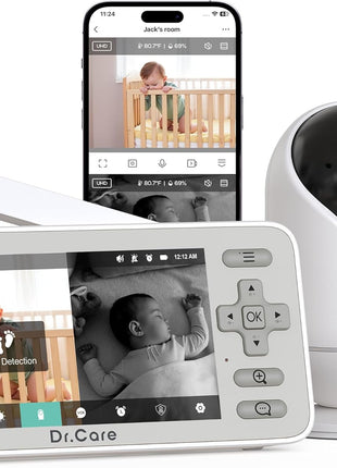 Dr.Care VistaView Lite Smart WiFi Baby Monitor - 4inch 720P Split Screen & 1080P Camera App Control, Motion Alerts, HD Night Vision, Triple Security, 2-Way Talk, Video Recording, Multi-User