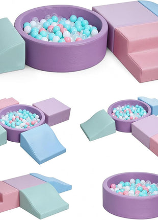 Hoohtoot Foam Climbing Blocks for Toddler: with 4-Piece PU Leather Climbing Toys and a Ball Pit - Foam Ball Pit for Toddlers - Climbing Toys Indoor for Kids Crawling (Purple Climbing Blocks)