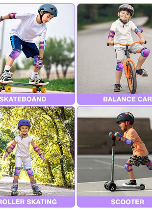 Kids/Youth Knee Pads Elbow Pads Wrist Guards 3 in1Protective Set, for 3-15 Years Child Roller Skates, Cycling, Inline Skating, Skateboard, BMX Bike, Balance Bike, Scooter Riding Sports