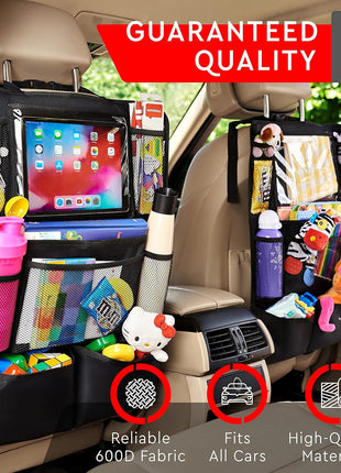 Helteko Backseat Car Organizer, Kick Mats Back Seat Protector with Touch Screen Tablet Holder, Back Seat Organizer for Kids, Travel Accessories with 9 Storage Pockets 2 Pack, Black