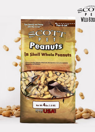 Scott Pet Wild Bird Seed, Whole Peanuts, 4 lbs Bag, Feed, Great Source of Protein and Fiber, Peanuts for Outside Wild Birds