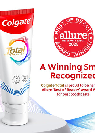 Colgate Total Whitening Toothpaste Paste, 5.1 oz, 4 Pack, Fluoride, Antibacterial, for Plaque, Gingivitis, Sensitivity, Stain Removal, Clinically Proven, Mint, Teeth Whitening, Stannous Fluoride