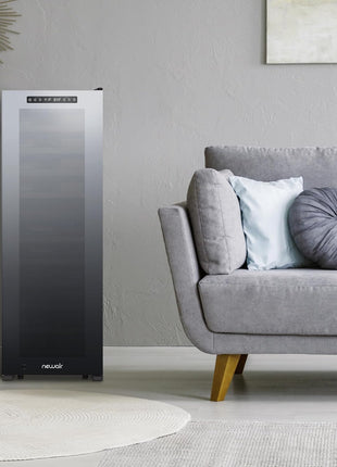 NewAir Shadow Series Wine Cooler Refrigerator 56 Bottles Dual Temperature Zones, Freestanding Mirrored Wine and Beverage Fridge with Double-Layer Tempered Glass Door & Compressor Cooling for Wine