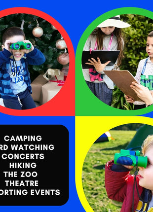 Kids Binoculars 8x21 Shockproof Green - Ages 3-12 with Case Neck Strap Compass Carabiner | High Resolution Optics for Bird Watching Camping Hiking | Birthday Gift Boys Girls