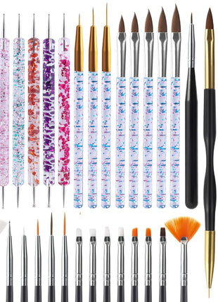Artdone 31pcs Nail Art Brushes, Nail Art Tool Set, Dotting Tools, Dust Brush,Striping Brushes for Long Lines, Drawing Pen For Gel Polish Design supply