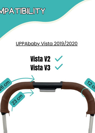PROTEC TIF | Dark Brown Synthetic Leather Handlebar Covers Compatible with UPPAbaby Vista (V2 & V3, 2019-2020) – Premium Protective Grip Sleeves, Durable & Scratch-Resistant