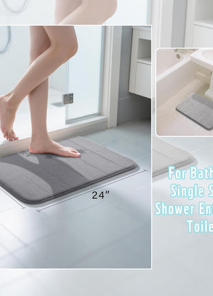 Yimobra Memory Foam Bath Mat, Super Soft Absorbent Bathroom Rug Non Slip, Quick Dry, Machine Washable Floor Carpet for Tub Shower, Home Decor Accessories, 24x17, Grey