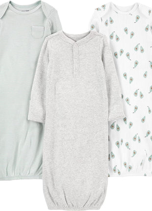 Simple Joys by Carter's Unisex Babies' Cotton Sleeper Gown, Pack of 3, Grey/White, 0-3 Months