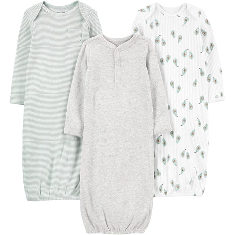 Simple Joys by Carter's Unisex Babies' Cotton Sleeper Gown, Pack of 3, Grey/White, 0-3 Months