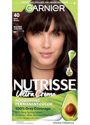 Garnier Hair Color Nutrisse Nourishing Creme, 40 Dark Brown (Dark Chocolate) Permanent Hair Dye, 1 Count (Packaging May Vary)