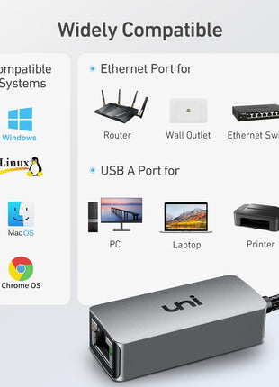 uni USB to Ethernet Adapter, Driver Free USB 3.0 to Gigabit Ethernet LAN Network Adapter, 100/1000 Mbps RJ45 Internet Adapter Compatible with Laptop, MacBook, Surface, PC with Windows, XP, Mac/Linux