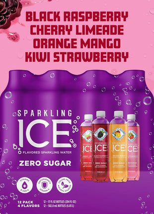Sparkling Ice Purple Variety Pack, Flavored Water, Zero Sugar, with Vitamins and Antioxidants, 17 fl oz, 12 count (Black Raspberry, Cherry Limeade, Orange Mango, Kiwi Strawberry)