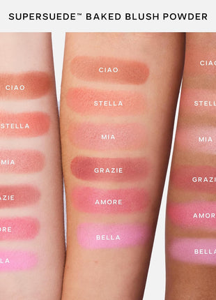Saie Cheek Flush Duo - Dew Liquid Blush (.40 oz, Chilly), SuperSuede Baked Powder Blush (.01 oz, Grazie) - Layerable, Skin-Nourishing Blushes for a Seamless Radiant Finish