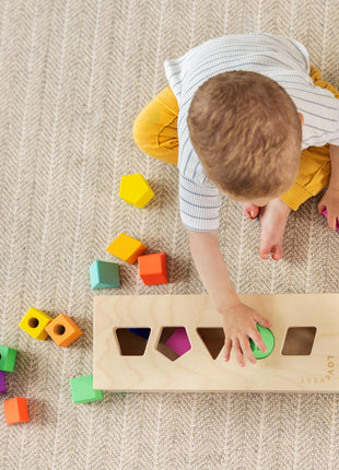 LOVEVERY | The Block Set | Solid Wood Building Blocks and Shapes + Wooden Storage Box, 70 Pieces, 18 Colors, 20+ Activities, Toddler Block Set and Converts into a Pull Car, Ages 12 to 48+ months
