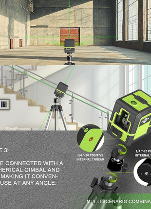 Weiddw laser level Instrument - Green Cross Line, for interior decoration, for vertical and horizontal measurement, 1200 mAh lithium battery, 10-hour standby time  1M tripod