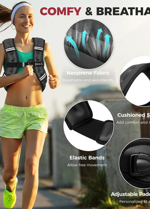BAGAIL Comfort-Fit Weighted Vest for Woman, Even Weight Distribution, Faster Weight Loss, No-Chafe or Bounce for Walking & Running with Detachable Phone Pouch & Reflective Stripes (Available 5-30lbs)