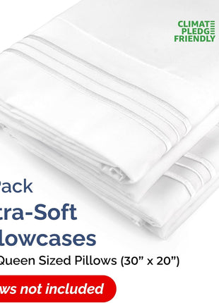 Queen Pillow Cases Set of 2 - Ultra Soft Cozy Pillowcase Covers - White | Hotel Quality, Comfortable Bedding for Women, Men, Kids & Teens, Machine Washable Pillow Protectors, 2 Piece Set, Queen Size