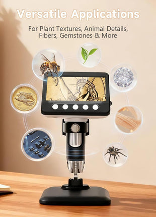 WKR Coin Microscope, 4.3 inch LCD USB Digital 1000X Coin Magnifier with 8 Adjustable LED Lights, 1080P PC View Compatible with Windows/MacBook for Adults Kids