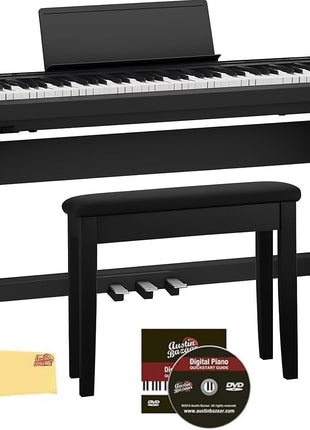 Roland FP 30x 88 Key Digital Piano   Black Bundle with KSC 70 Stand, KPD 70 Three Pedal Unit, Bench, Online Lessons, Austin Bazaar Instructional DVD, and Polishing Cloth