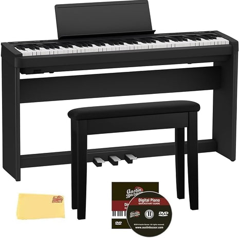Roland FP 30x 88 Key Digital Piano   Black Bundle with KSC 70 Stand, KPD 70 Three Pedal Unit, Bench, Online Lessons, Austin Bazaar Instructional DVD, and Polishing Cloth