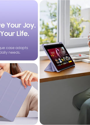 Fintie Clear Case for iPad Air 11-inch & iPad Air 5th/4th Generation 10.9" | Hybrid Slim Design, Shockproof Cover with Transparent Back Shell & Pencil Holder, Viewing & Typing Angles, Lilac Purple