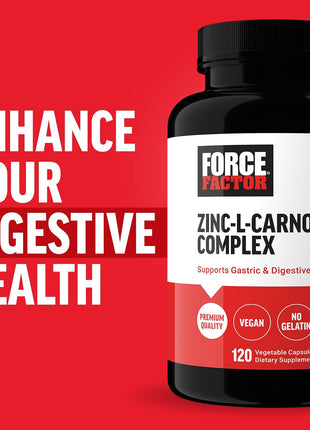Force Factor Zinc L-Carnosine Capsules | Support Gastric & Digestive Health, Digestion & Bloating Supplement, Vegan, Non-GMO, No Gelatin, 120 Capsules