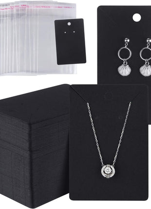 MIAHART 150 Set Earring Display Card with 150 Pcs Self-Seal Bags, Earring Holder Card for Selling DIY Ear Studs, Earrings and Jewelry Display (Black)