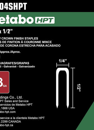 Metabo HPT 1/2 Inch 18 Gauge Electro Galvanized Finish Staples | 1,000 Count | 21104SHPT