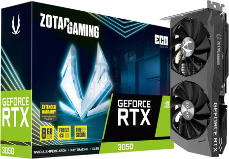 ZOTAC Gaming GeForce RTXTM 3050 ECO Edition 8GB GDDR6 128-bit 14 Gbps PCIE 4.0 Gaming Graphics Card, Active Fan Control, Freeze Fan Stop, ZT-A30500K-10M