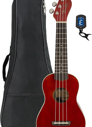 Fender Venice Soprano Ukulele - Cherry Bundle with Gig Bag and Tuner